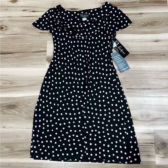 NEW Vintage S.L. Fashions Polka Dot Ruffle Dress Women’s 8 Petite - Picture 1 of 4